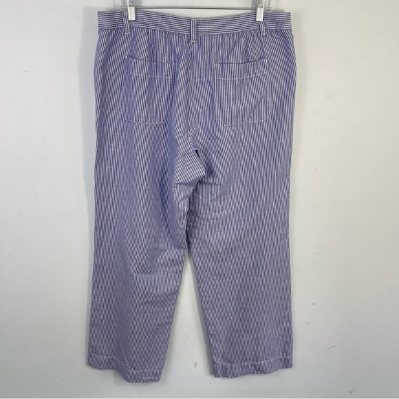 Talbots The Easy Drawstring Pant 12 Wide Leg Linen Blend Pants Coastal Striped - Picture 4 of 15